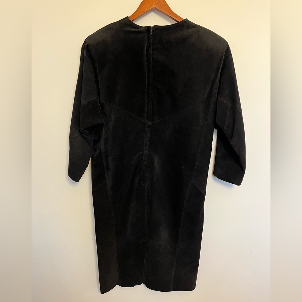 First in Leather Genuine Black Suede Dress Minimalist Structured Style Size 8 - Picture 5 of 10
